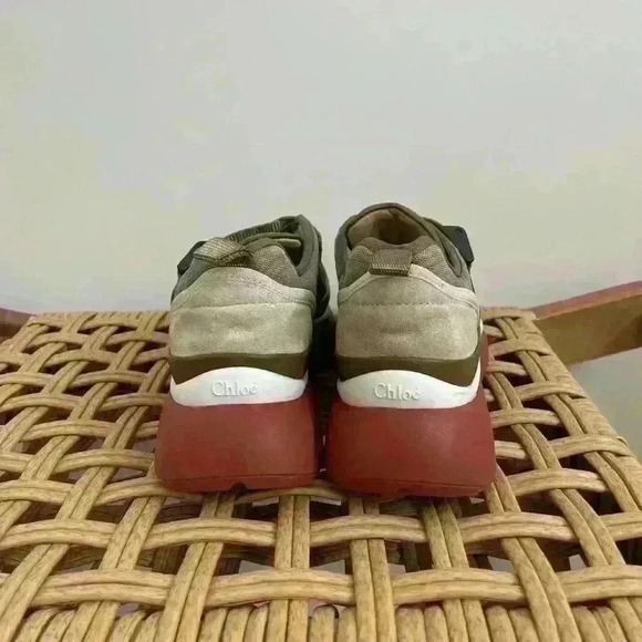 Chloé Sonnie Color Block Leather made in Italy Sneakers Olive green 36 luxury - Picture 3 of 14